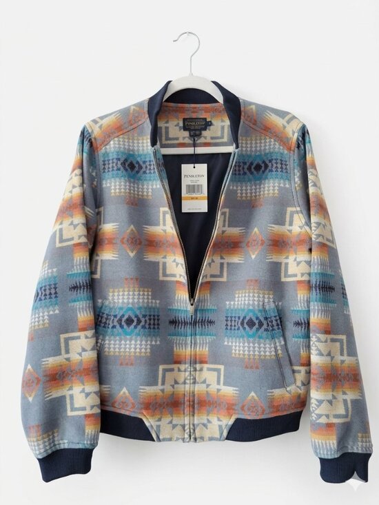 Pendleton Jackets & Blazers - PENDLETON WOMEN'S WOOL BOMBER JACKET NWT L CHIEF JOSEPH PATTERN BLUE MULTI